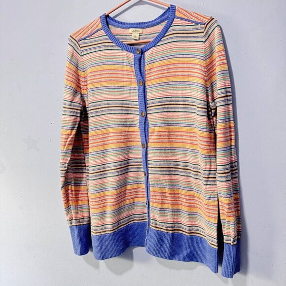 LL. Bean medium colourful stripes cardigan cotton‎ and cashmere - Picture 1 of 5